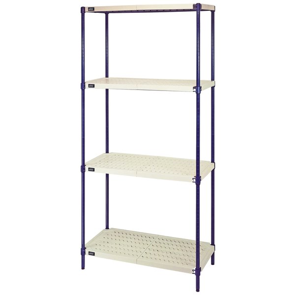 Quantum Storage Systems Storage Shelving, Ventilated Style, 24 D, 36 W, 72 H, 4 Shelves, Blue/Ivory RPWR72-2436E